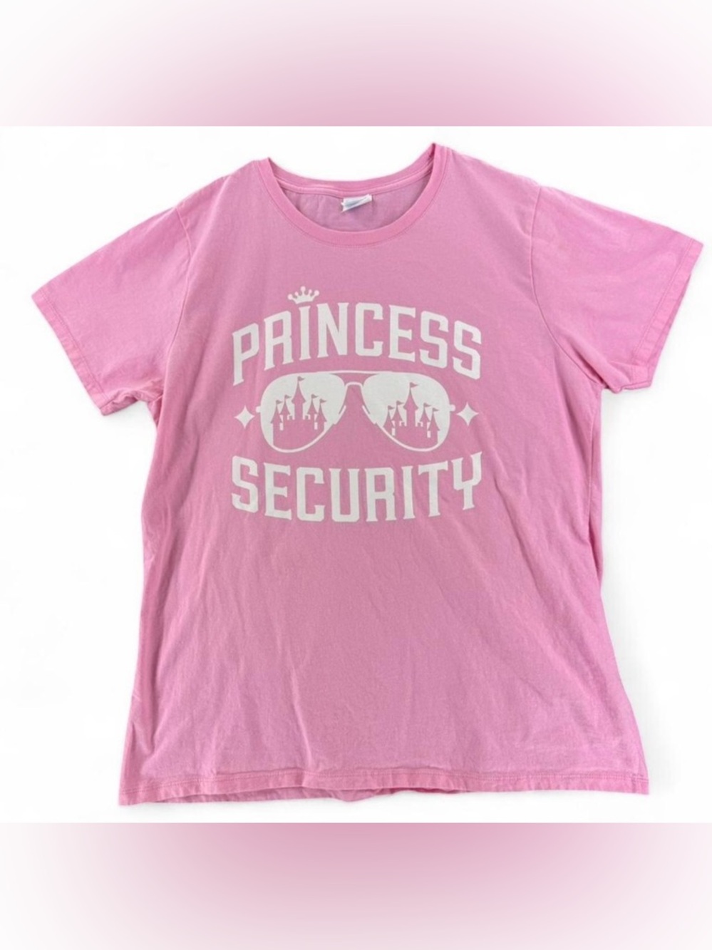 Pink "Princess Security" Sunglasses Castle Graphic Women’s T-Shirt size XL